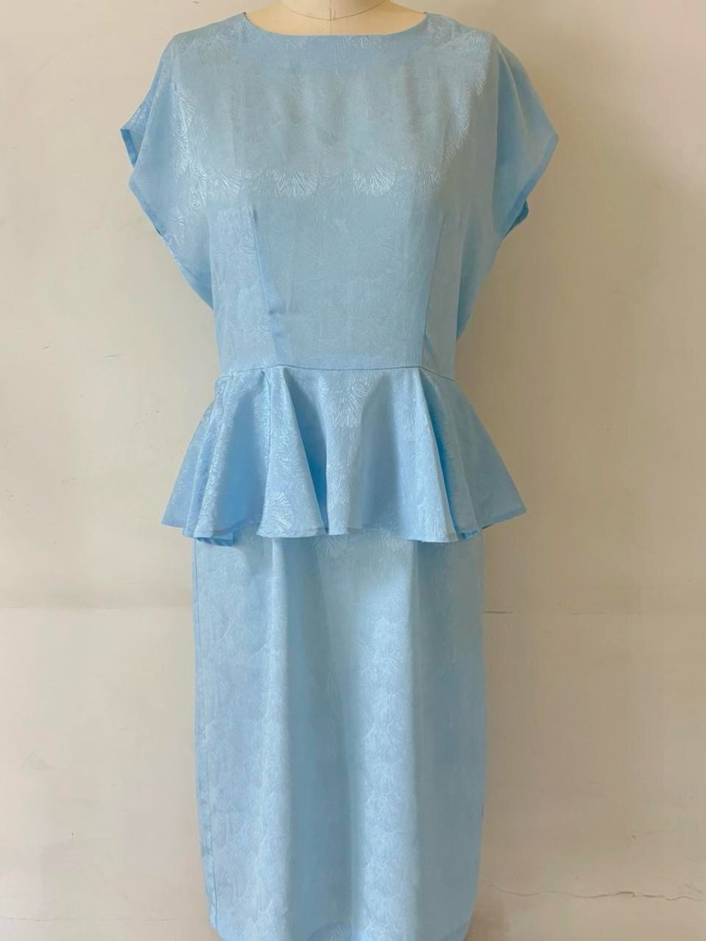 Vintage Light Blue Peplum Midi Dress - Women